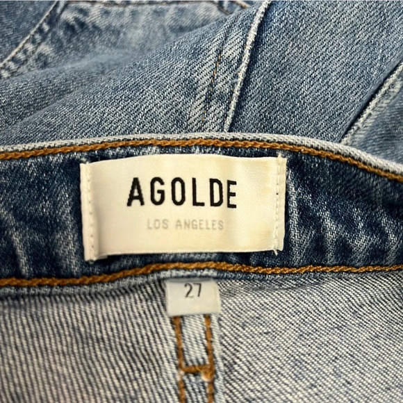 AGOLDE Pinch Waist High Rise Kick Jeans Womens Size 27 Raw Hem Ankle Crop Denim - Picture 5 of 16